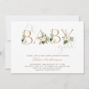 Invitación Faux Gold Baby Floral Oh Chica Baby Shower