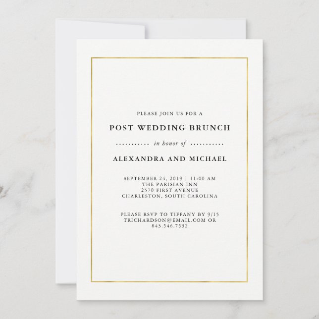 Invitación Faux Gold Border Boda Brunch (Anverso)