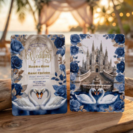 Invitación Faux Gold & Bronze Swans Marble Cathedral Wedding