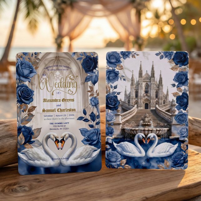 Invitación Faux Gold & Bronze Swans Marble Cathedral Wedding (Subido por el creador)