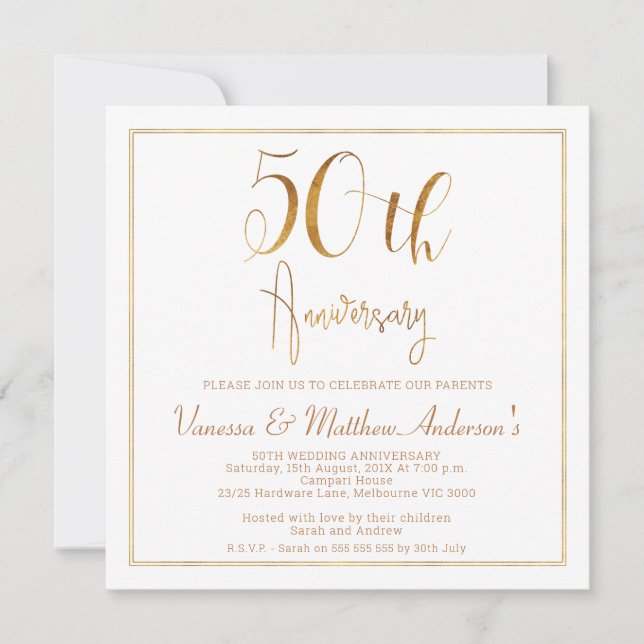Invitación Faux Gold Calligraphy Frame 50º aniversario