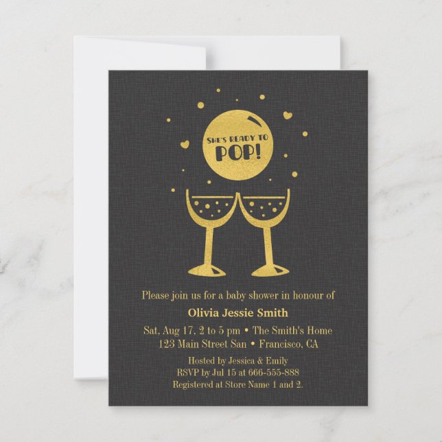 Invitación Faux Gold Champagne Glass listo para sacar Baby Sh (Anverso)