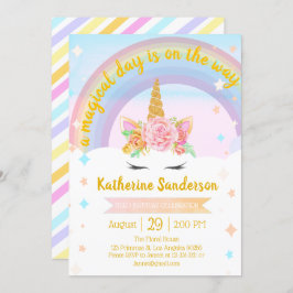 Invitación Faux Gold Chicas Magníficos Unicornio cumpleaños R
