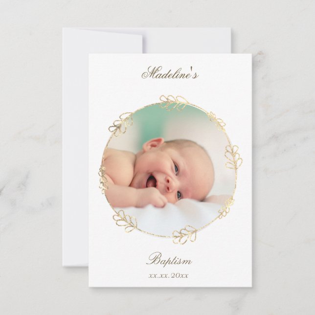 Invitación faux gold circle Baptism small thank you card   (Anverso)