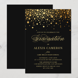 Invitación Faux Gold Confetti Dots Black Graduation