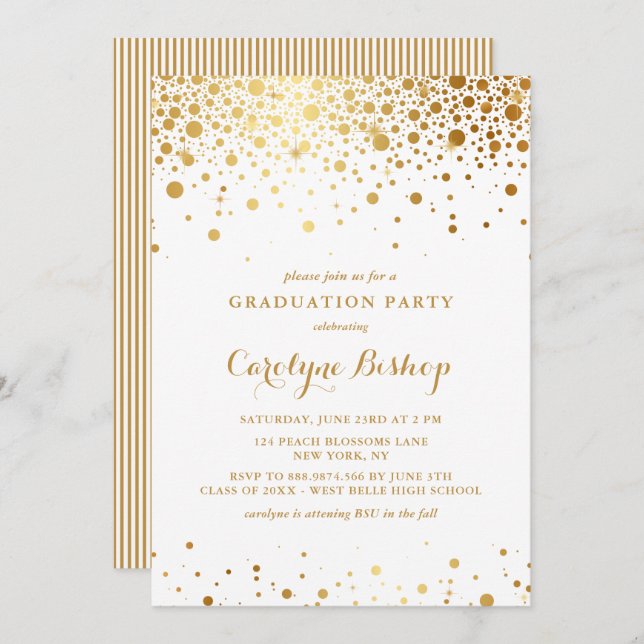 Invitación Faux Gold Confetti Dots Graduation Party (Anverso / Reverso)