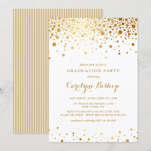 Invitación Faux Gold Confetti Dots Graduation Party