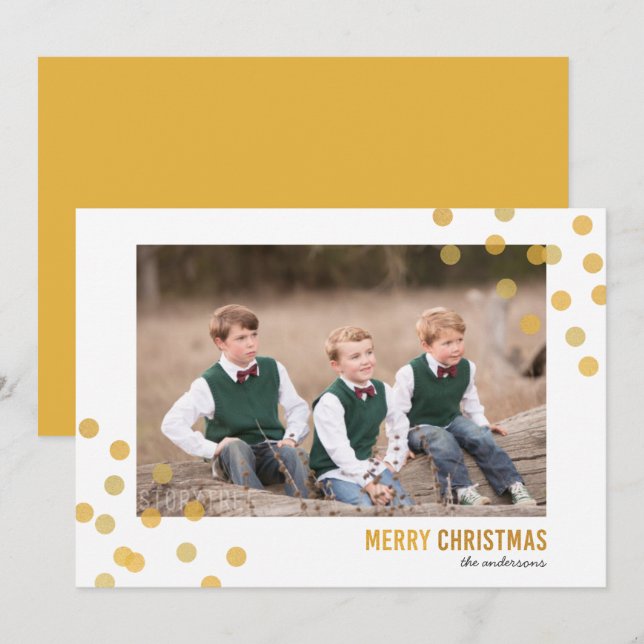 Invitación Faux Gold Confetti Foto Merry Christmas Card (Anverso / Reverso)