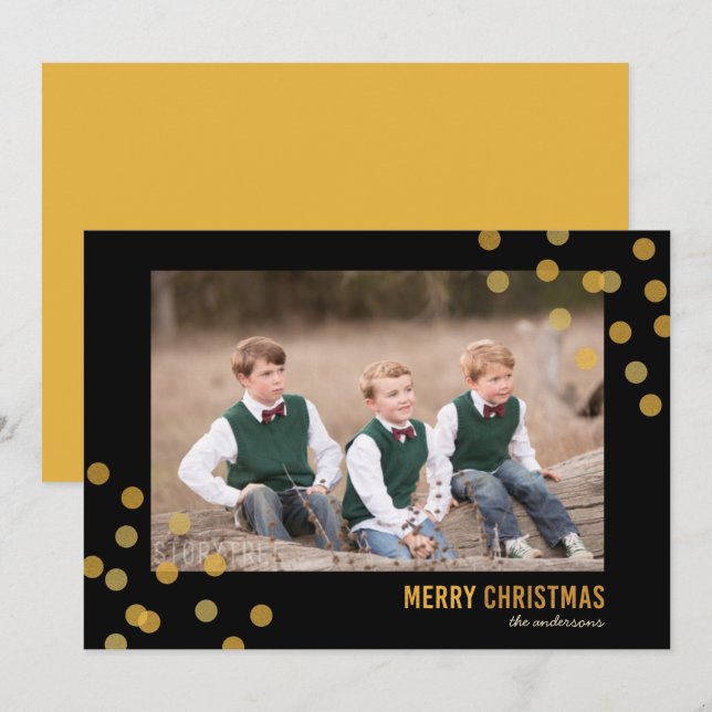 Invitación Faux Gold Confetti Foto Merry Christmas Card (Anverso / Reverso)