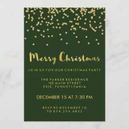 Invitación Faux Gold Confetti Green Feliz Navidad Fiesta