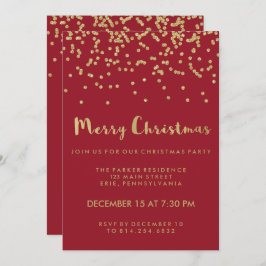 Invitación Faux Gold Confetti Red Merry Christmas Fiesta