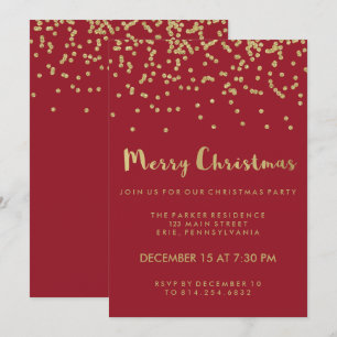 Invitación Faux Gold Confetti Red Merry Christmas Fiesta