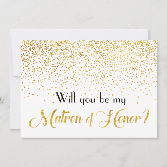 Invitación Faux Gold Confetti serás mi matrón de honor (Anverso)