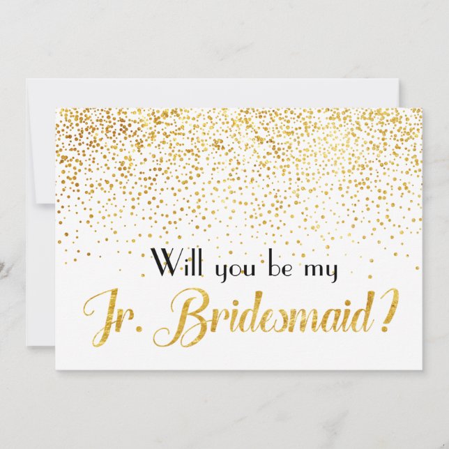 Invitación Faux Gold Confetti Serás mi novia Jr. (Anverso)