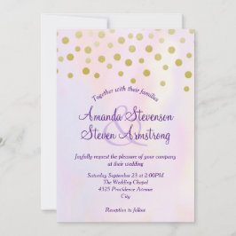 Invitación Faux Gold Confetti sobre el Boda de color morado