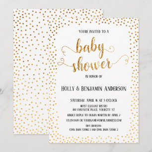 Invitación Faux Gold Confetti Typografía Baby Shower