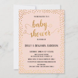 Invitación Faux Gold Confetti Typography Rubor Baby Shower