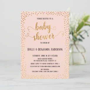 Invitación Faux Gold Confetti Typography Rubor Baby Shower