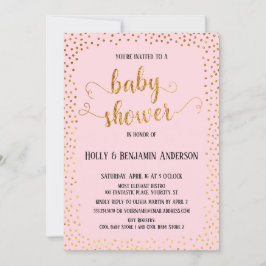 Invitación Faux Gold Confetti Typoti Baby Shower rosa