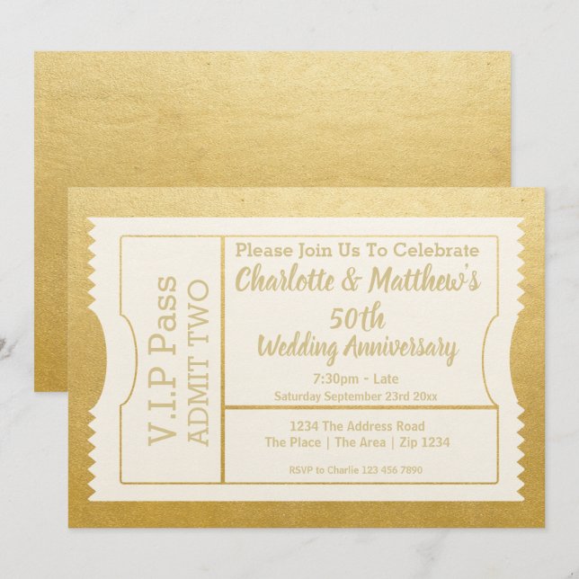 Invitación Faux Gold del pase 50º aniversario de VIP (Anverso / Reverso)