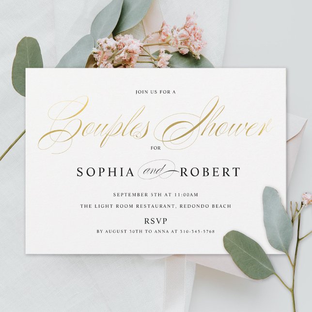Invitación Faux Gold Elegant Calligraphy Couples Shower (Subido por el creador)