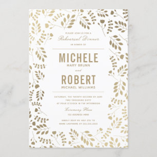 Invitación Faux Gold Elegant Floral Rehearsal Invite a cenar