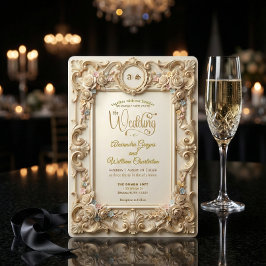 Invitación Faux Gold Embossed Rococo Floral Crest