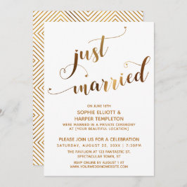 Invitación Faux Gold en White Just Casried Post-Boda Event