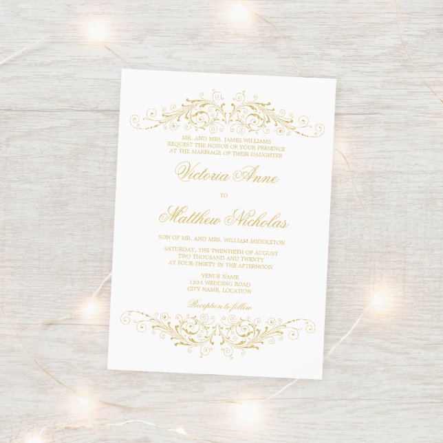 Invitación Faux Gold Flouriand Damask (Subido por el creador)