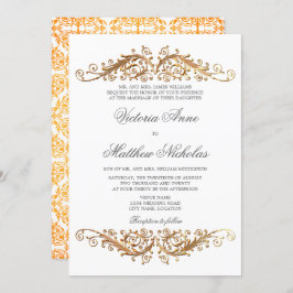 Invitación Faux Gold Flourish Damask