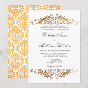 Invitación Faux Gold Flourish Damask