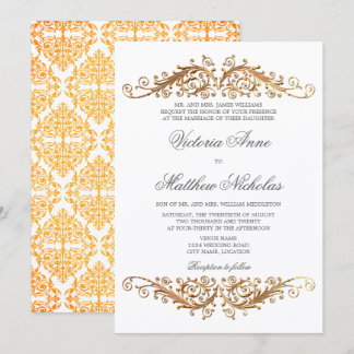 Invitación Faux Gold Flourish Damask