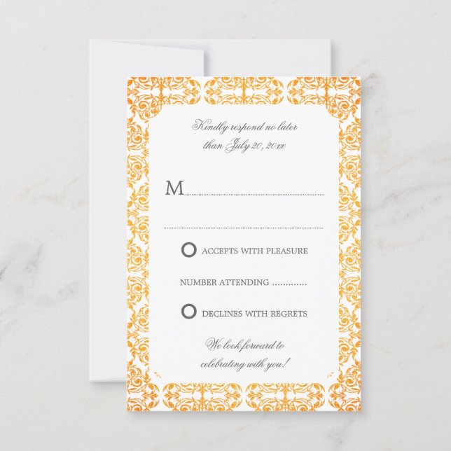 Invitación Faux Gold Flourish Damask RSVP (Reverso)