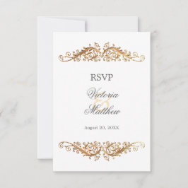 Invitación Faux Gold Flourish Damask RSVP