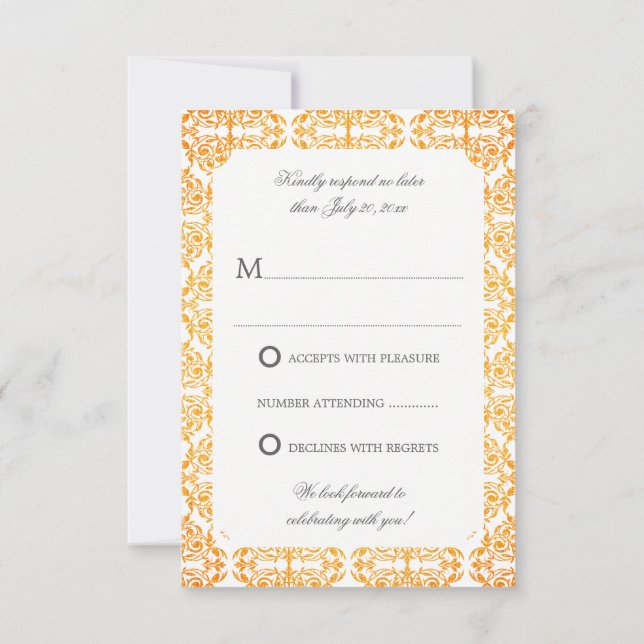 Invitación Faux Gold Flourish Damask RSVP (Reverso)