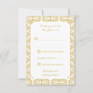 Invitación Faux Gold Flourish Damask RSVP