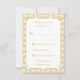 Invitación Faux Gold Flourish Damask RSVP