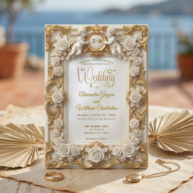 Invitación Faux Gold Foil Embossed Style Baroque Monogram (Subido por el creador)
