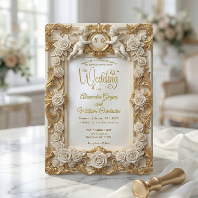 Invitación Faux Gold Foil Embossed Style Baroque Monogram (Subido por el creador)