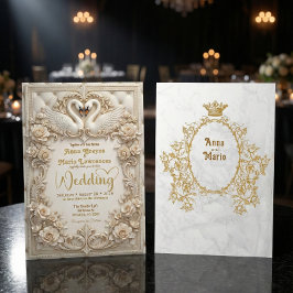 Invitación Faux Gold Foil Relief Effect Ivory Marble