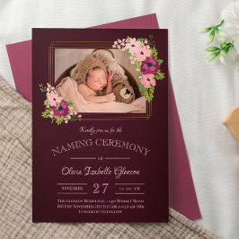 Invitación Faux Gold Frames Rubor Burgundy Naming Ceremony