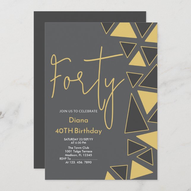 Invitación Faux Gold & Grey Birthday Invitation (Anverso / Reverso)