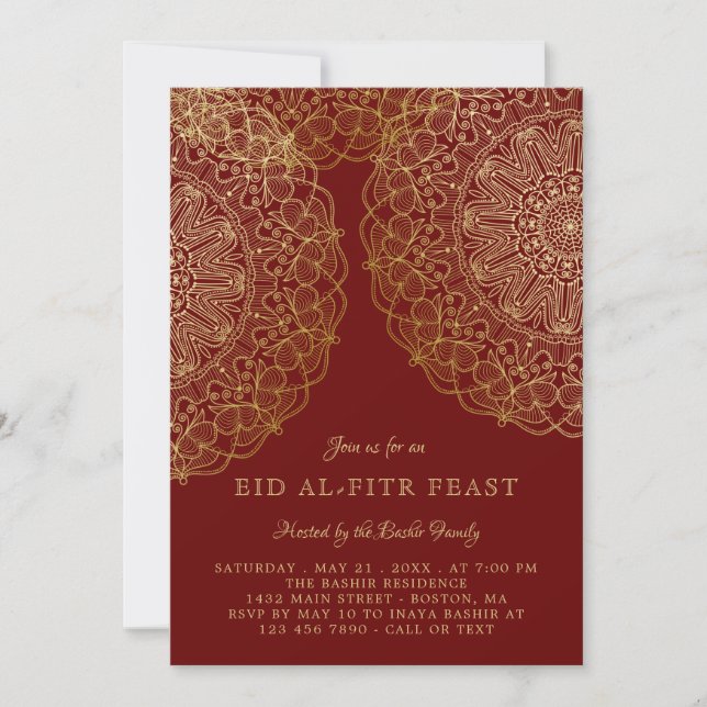 Invitación Faux Gold Lace Elegant Festín Eid (Anverso)