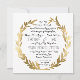 Invitación Faux Gold Laurel Wreath Olive Leaf Branch Square
