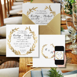Invitación Faux Gold Laurel Wreath Olive Leaf Branch Square