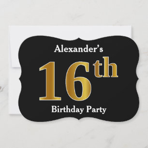 Invitación Faux Gold Look 16th Birthday Party + Custom Name