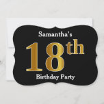 Invitación Faux Gold Look 18th Birthday Party   Custom Name<br><div class="desc">Este diseño de invitación presenta el número ordinal "18" con un aspecto falso dorado. También cuenta con un nombre personalizado. Se podría usar para invitar a la gente a la fiesta de 18 años de alguien.</div>