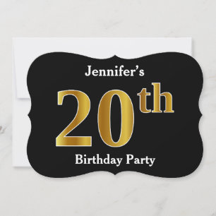 Invitación Faux Gold Look 20th Birthday Party + Custom Name