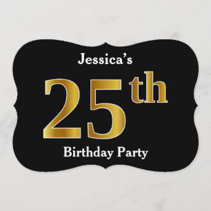 Invitación Faux Gold Look 25th Birthday Party + Nombre person