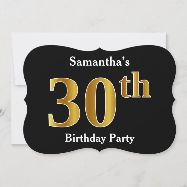 Invitación Faux Gold Look 30th Birthday Fiesta + Custom Name (Anverso)